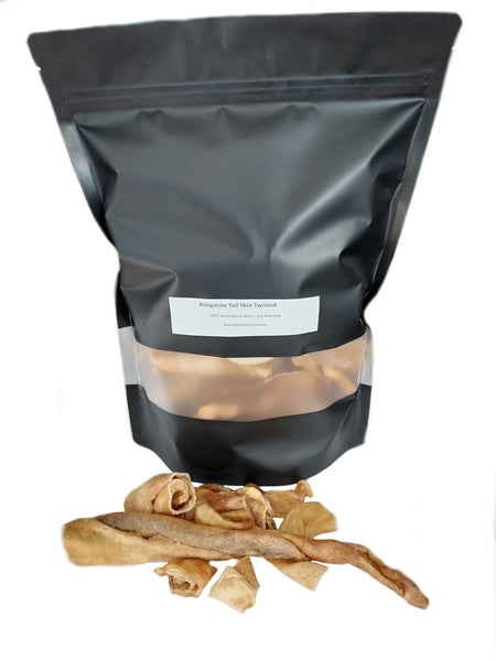 Dried Kangaroo Tail Skin Twisted 500g dog treat